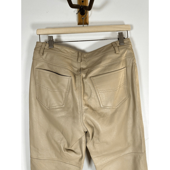 VINTAGE 90's Leather pants Newport News Jeanology Womens 8 Tan Straight cropped - Picture 12 of 16